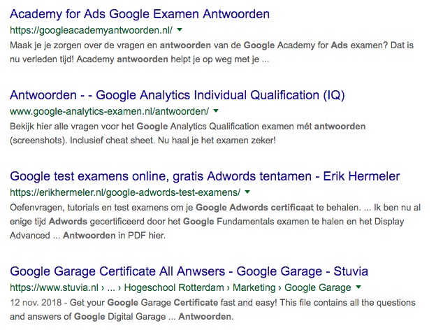 De antwoorden uit examens van Google Academy for Ads zijn Online te vinden
