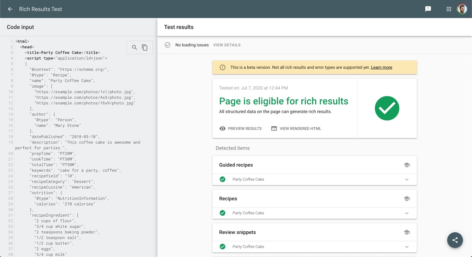 Update Google Search Console: Rich Result Test