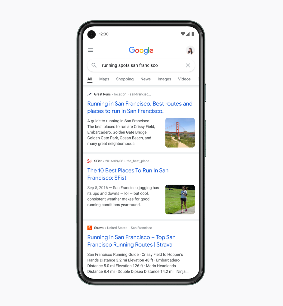 Nieuwe google zoekresultaten op mobiel met nieuw lettertype